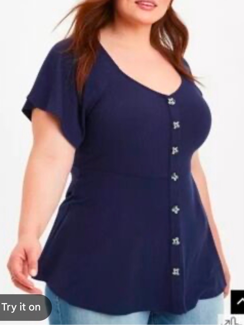 EUC Torrid Navy Blue Flutter Sleeve Ribbed Knit Top Plus Size 3 22/24 3X